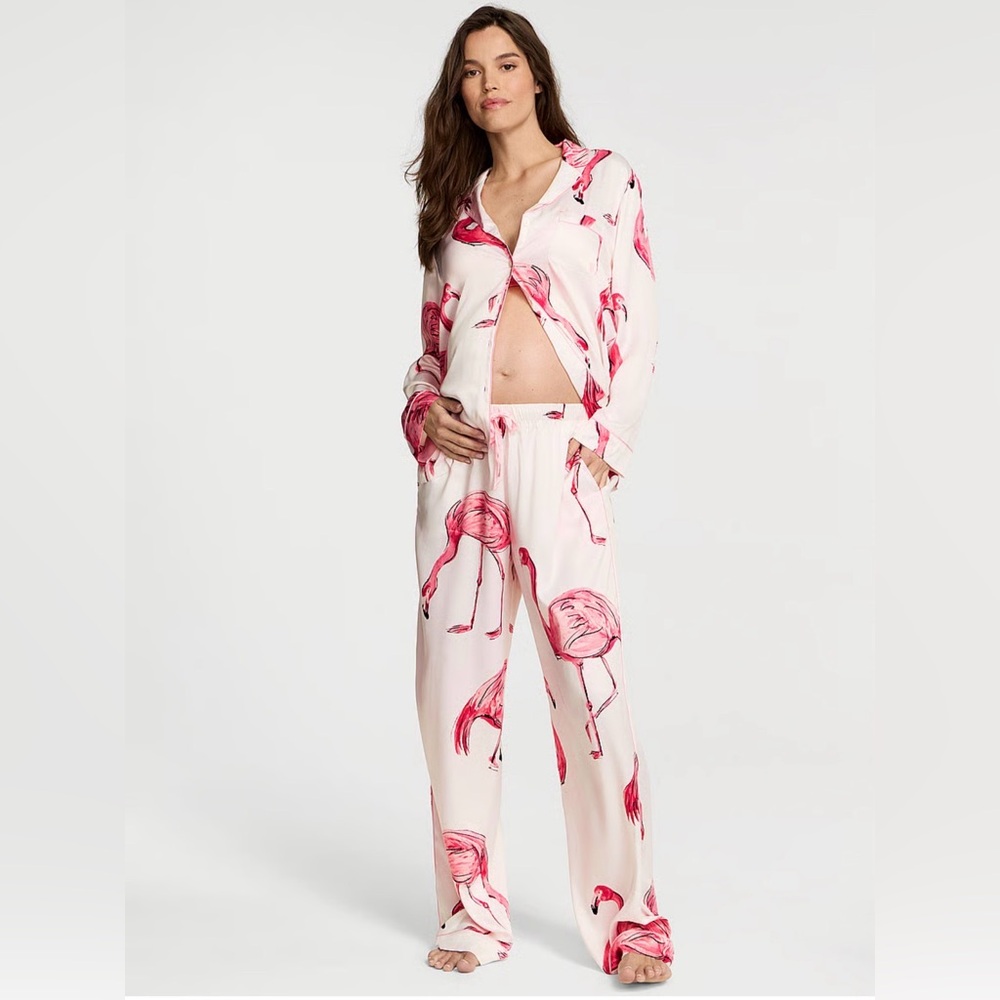 Victoria’s Secret Satin Pink Flamingo Print Women's Pajama Set XXS